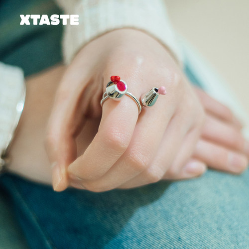 XTASTE FWISH飞未夕 双酒杯珐琅戒指开口原创设计时尚通勤创意款
