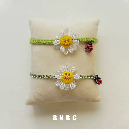 XTASTE SNBC【笑脸太阳花闪钻手链】手工串珠编织小众设计配饰女