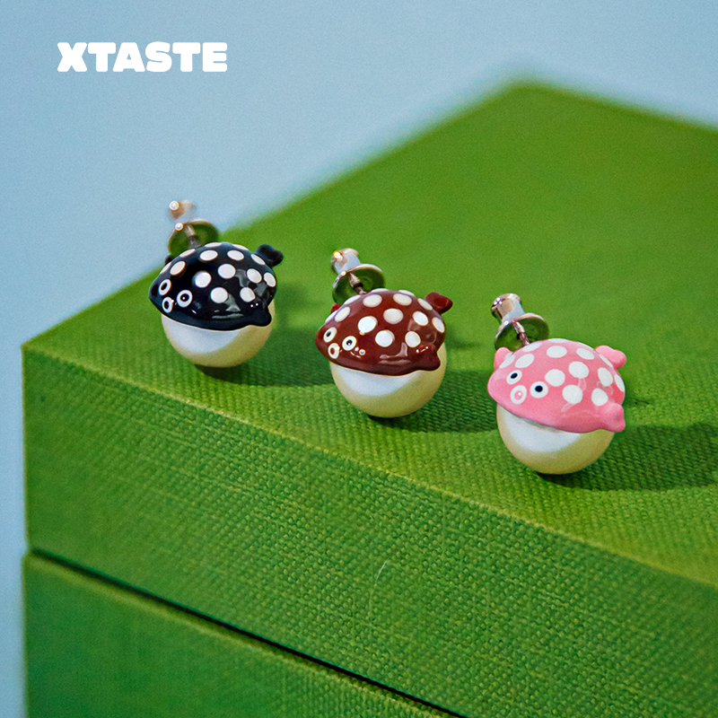 XTASTE FWISH飞未夕 小河豚珍珠耳钉小众设计原创百搭可爱圆滚滚