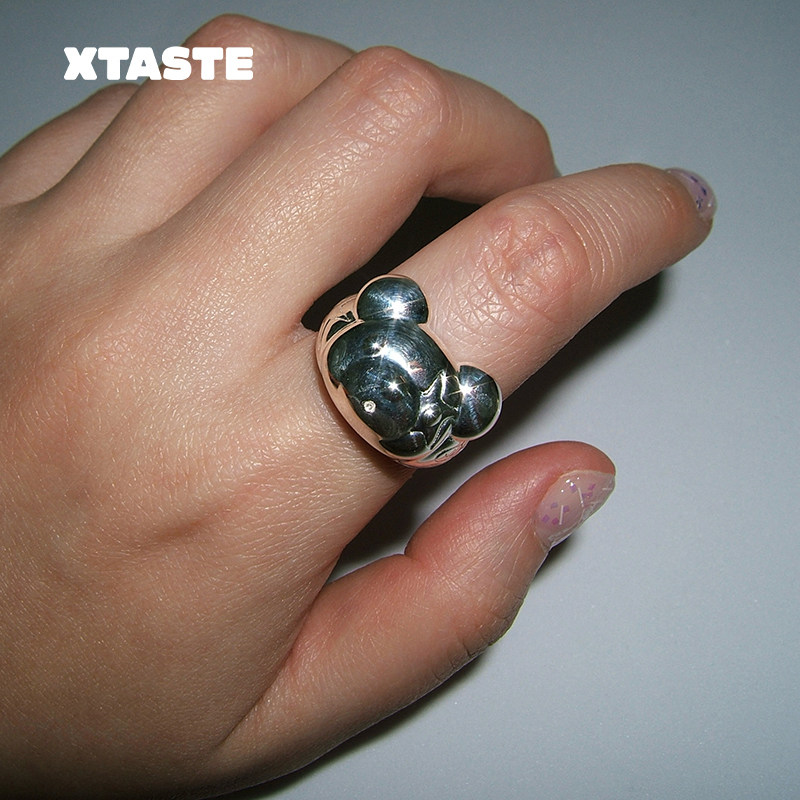 XTASTE KKIDDKI蘑菇与流星小熊戒指原创纯银设计时尚质感百搭通勤