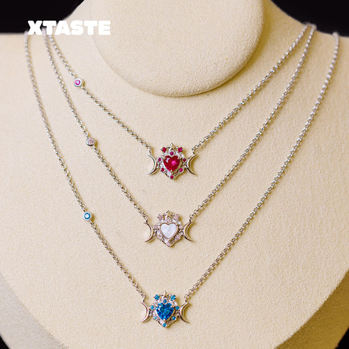 星月爱心锆石项链明星同款锁骨链