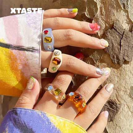 XTASTE 韩国 YLYL三钻纯色戒指复古可爱小众设计原创女生可爱配饰