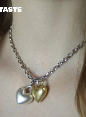 XTASTE 日本 Marland backus金银爱心吊坠项链潮流个性时尚潮流款