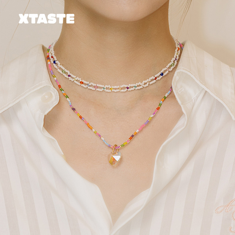 XTASTE 丹麦 ANNI LU 彩虹梦幻混色项链细串珠设计锁骨链质感正品