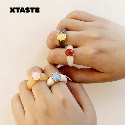 XTASTE 韩国 YLYL圆钻戒指原创甜美可爱女生小众设计轻奢感气质