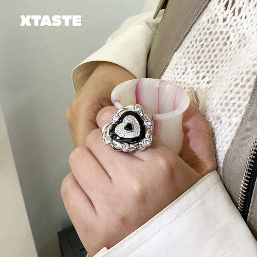XTASTE USELESSOBJECTS带钻爱心戒指乔欣同款明星银色原创时尚款