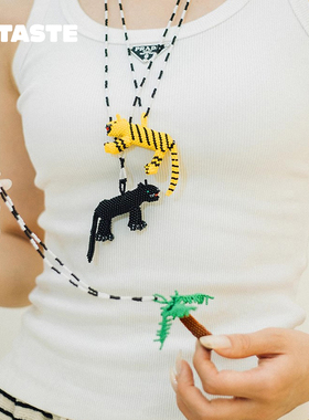 XTASTE 哥伦比亚 PAJARA PINTA 老虎黑豹小鱼项链手工串珠配饰