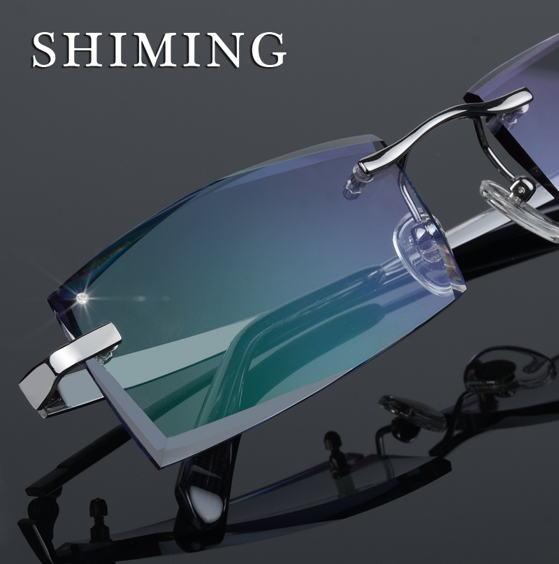 纯钛眼镜近视架男无框眼镜钻石切边眼镜配平光渐变色防辐射近视镜