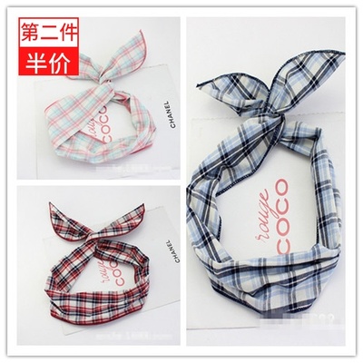 美熙家  甜美条纹气质格子布蝴蝶结发箍/发带 发卡