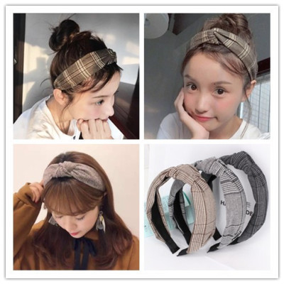 林小宅格子条纹日韩风交叉发带