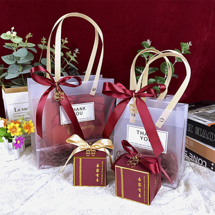 伴手礼礼品袋ins风高档时尚 宫廷风酒红色婚礼喜庆用品磨砂袋回礼