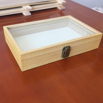 带合页锁扣玻璃翻盖实木蝴蝶甲虫独角仙标本盒超大透明昆虫展示盒