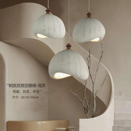 中古风侘寂高挑空楼梯吊灯