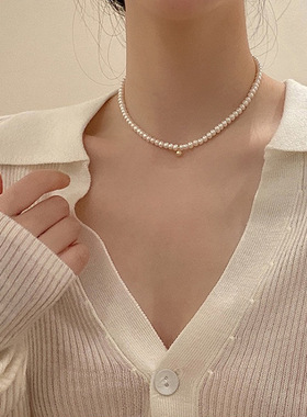 韩国新款珍珠锁骨链设计感小金球