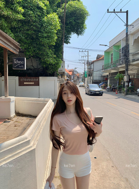 ke7en ju百搭的女团基础修身遮PP  白色短裤女修身显瘦弹力裤子