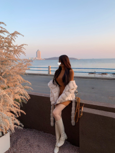 ke7en 包臀针织裙女粗细针拼接100羊毛气质连衣裙 高领坑条修身