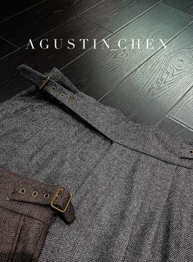 Agustin_Chen秋冬【50%绵羊毛】人字纹480g廓尔喀男士休闲西裤