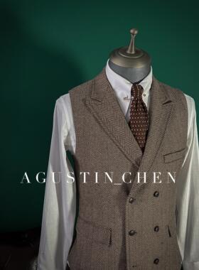 Agustin_Chen秋冬加厚人字纹【50%羊毛】马甲双排扣可调节修身