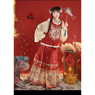 出租明制汉服女刺绣比甲马面裙套装中国风拜年服春节古装
