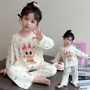 薄睡衣女孩家居服套装 儿童2025新款 卡通拉布布女童莫代尔空调长袖