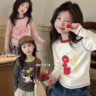 洋气T恤纯棉撞色上衣百搭潮 卡通长袖 2025儿童打底衫 女童宝宝新款