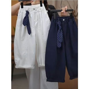 中大童洋气宽松百搭老爹裤 2025秋季 舒适纯色休闲长裤 儿童时尚 韩版