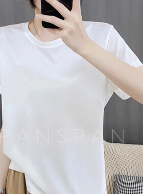 PAN天丝棉双丝光圆领正肩T恤商务休闲清爽夏季抗皱短袖新增丝光白