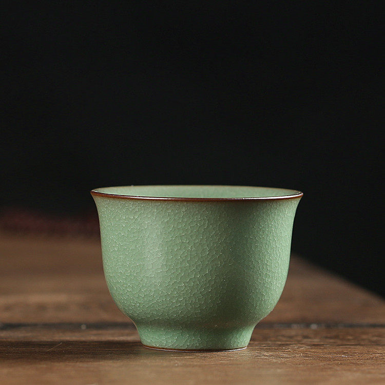 龙泉王文手工鱼籽纹单杯青瓷主人杯百圾碎品茗杯功夫茶具陶瓷冰裂