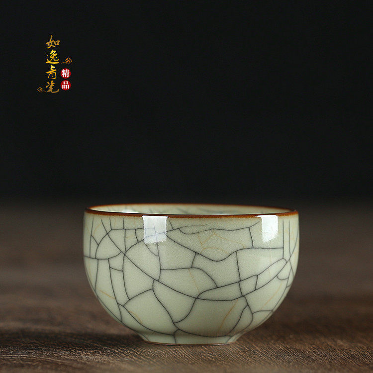 青瓷王文大师龙泉手工杯传世哥窑品茗杯陶瓷冰裂主人杯龙泉窑单杯
