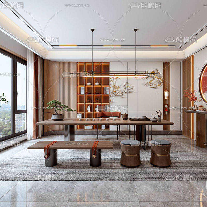 禅意新中式实木沙发组合简约现代别墅家用茶室泡茶桌茶几一体定制
