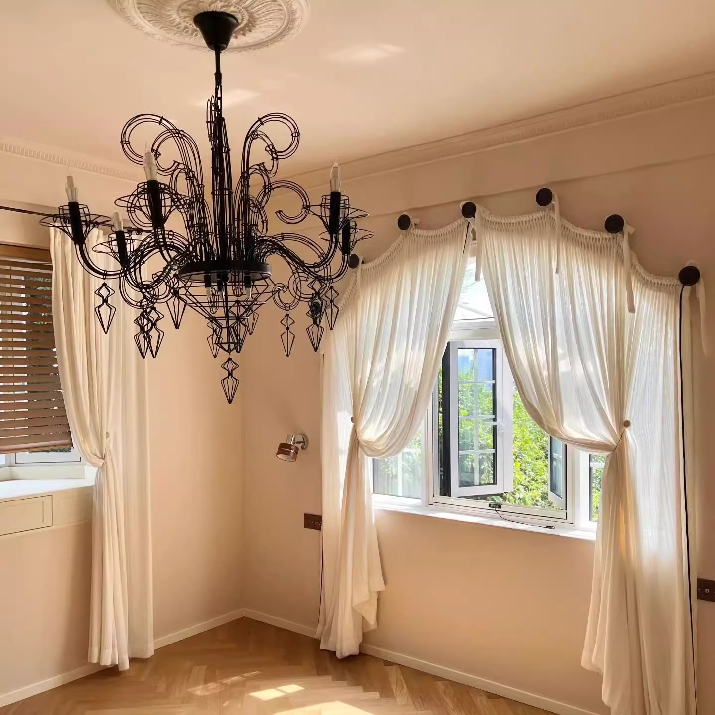 法式复古穹顶美式拱形门雕花窗纱窗帘隔断帘门帘纱客厅书房定制