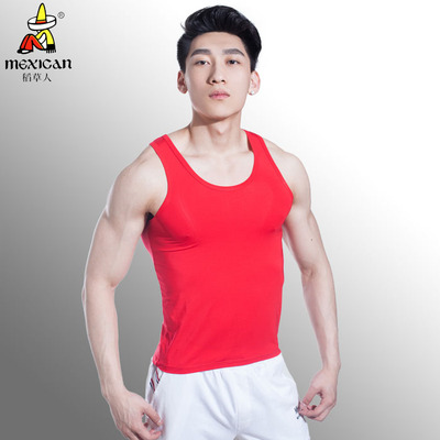 纯棉大红背心稻草人男