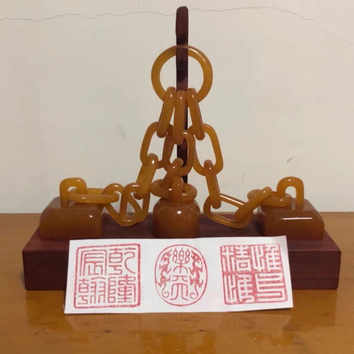 精品寿山石鸡血石摆件手工篆刻乾隆皇帝田黄石三联章玉玺三连印章