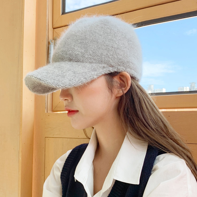 秋冬鸭舌帽羊毛ins甜美毛绒帽子