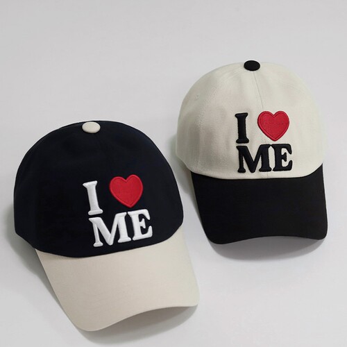 韩版IloveME刺绣棒球帽男女撞色鸭舌帽四季百搭显脸小刺绣爱心帽