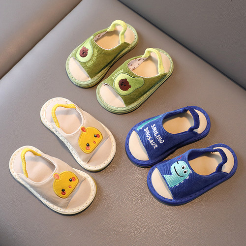 儿童宝宝卡通亚布麻拖鞋透气家居