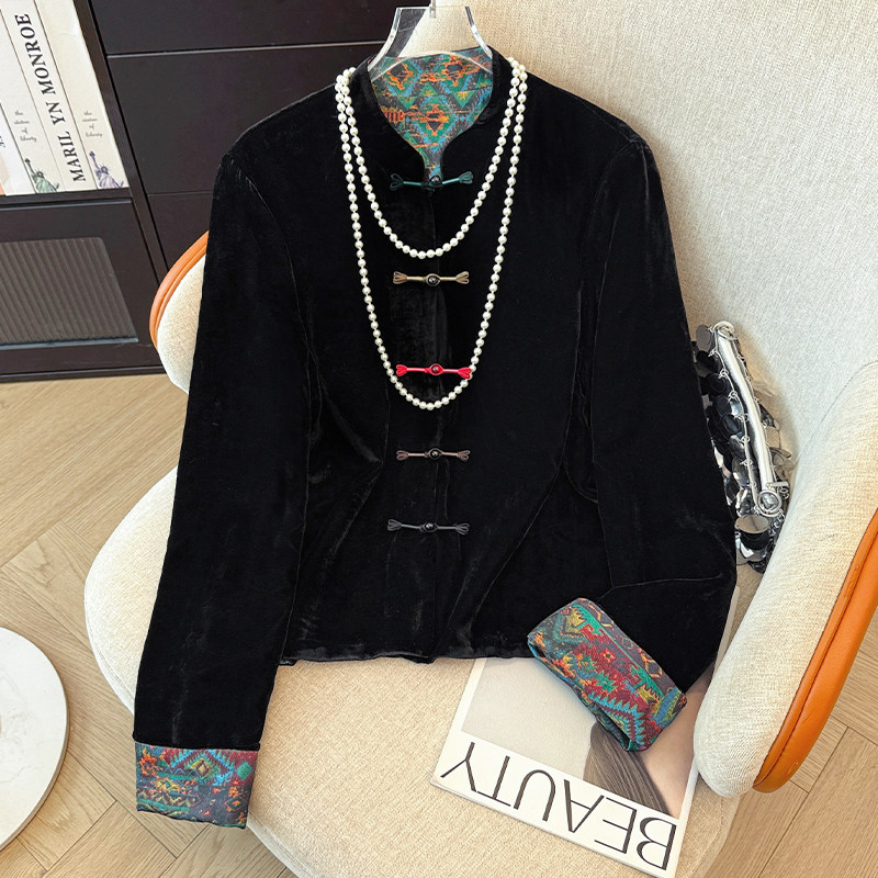 丝绒双面穿国风外套女秋季外搭复古黑色新中式改良唐装提花上衣潮,女装/女士精品,短外套,淘宝优惠券,粉丝福利购,淘宝优惠卷