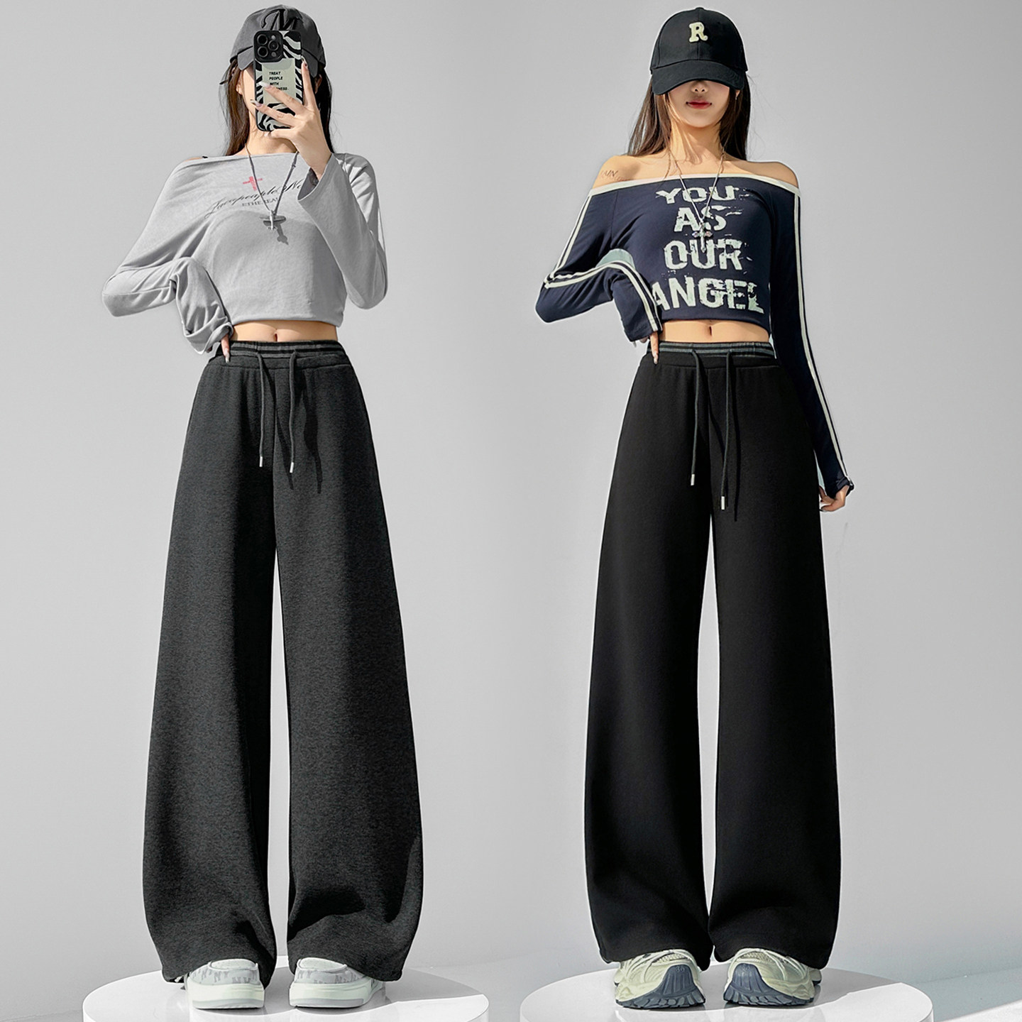 运动裤子女春季新款收腹中高腰垂感阔腿裤直筒宽松休闲拖地卫裤,女装/女士精品,休闲裤,淘宝优惠券,粉丝福利购,淘宝优惠卷