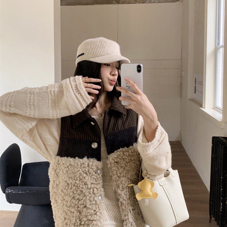 实拍实价  韩版设计感格纹拼接羊羔毛马甲外套,女装/女士精品,马夹,淘宝优惠券,粉丝福利购,淘宝优惠卷
