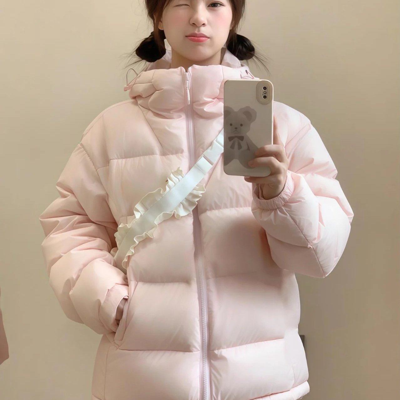 粉色短款白鸭绒情侣羽绒服女2025冬季新款加厚面包服保暖连帽外套,女装/女士精品,棉衣/棉服,淘宝优惠券,粉丝福利购,淘宝优惠卷