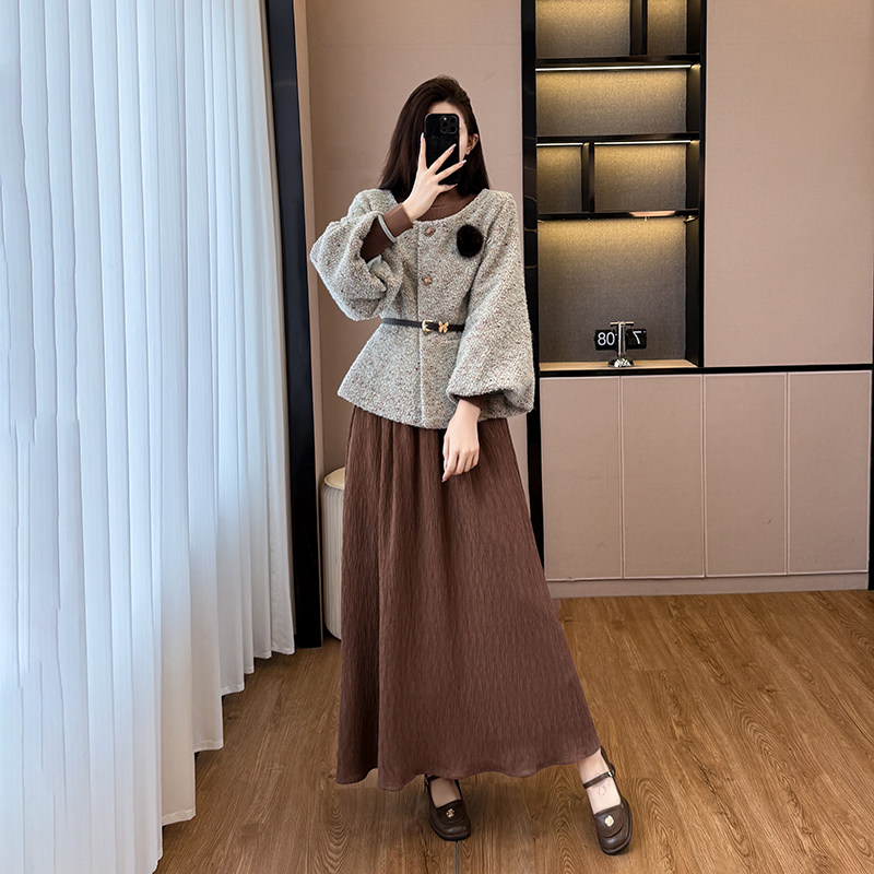 实拍气质名媛小香风外套秋冬灯笼袖毛呢复古半身裙套装配腰带,女装/女士精品,时尚套装,淘宝优惠券,粉丝福利购,淘宝优惠卷