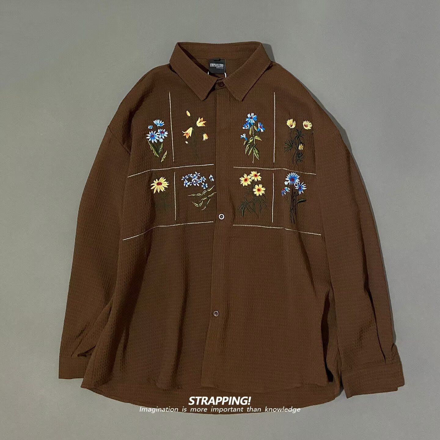 夏季日系复古休闲宽松百搭花卉刺绣华夫格长袖衬衫上衣男女,女装/女士精品,衬衫,淘宝优惠券,粉丝福利购,淘宝优惠卷