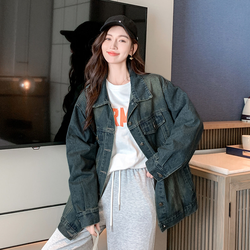 实拍 欧式大码装 复古蓝色牛仔外套女新款慵懒风宽松夹克上衣,女装/女士精品,短外套,淘宝优惠券,粉丝福利购,淘宝优惠卷