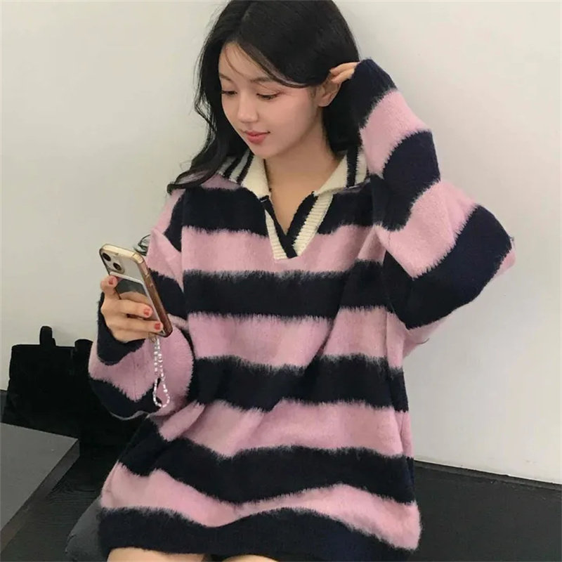 现 秋冬 复古慵懒马海毛条纹长袖针织开衫外套,女装/女士精品,毛针织衫,淘宝优惠券,粉丝福利购,淘宝优惠卷