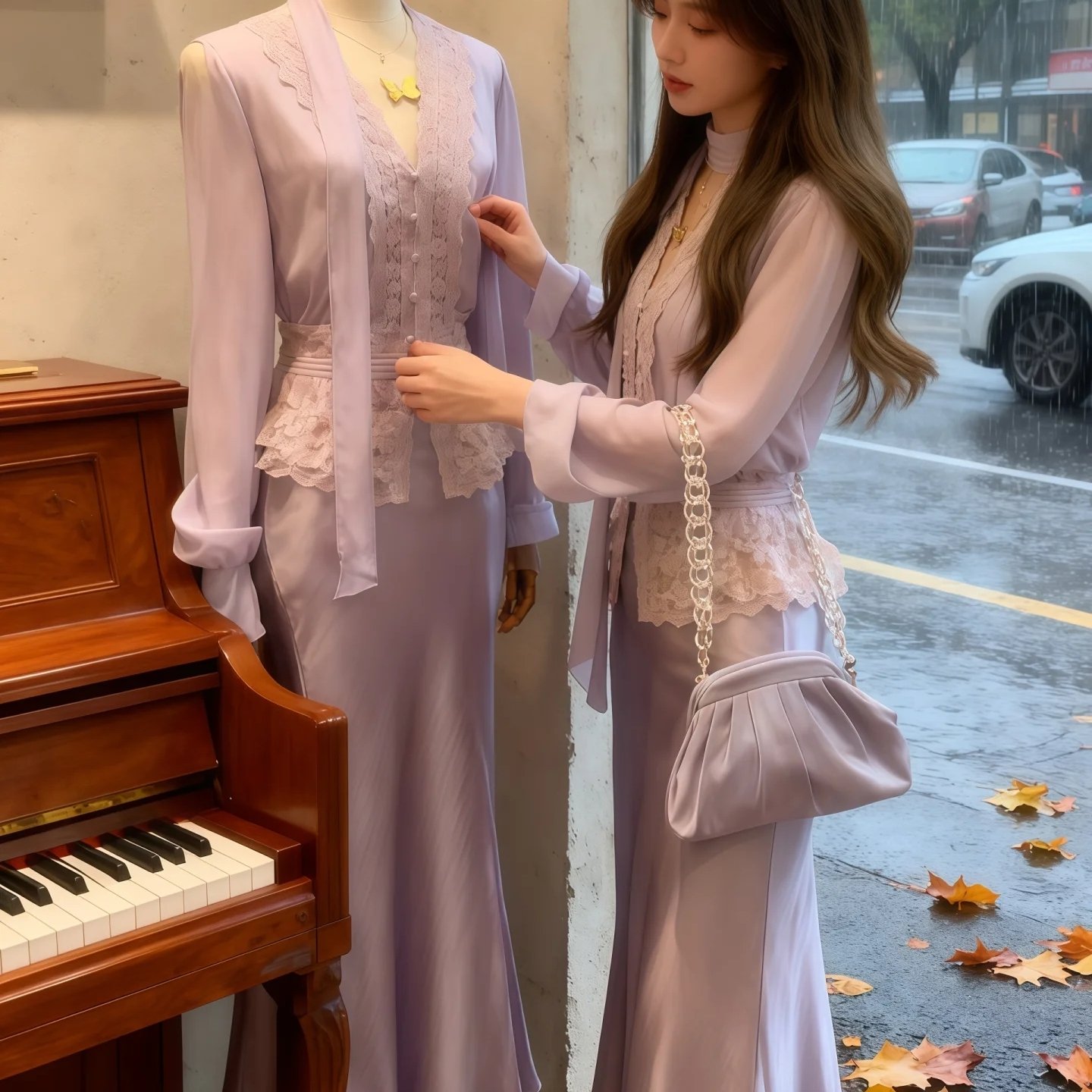 贵气感御姐穿搭套装独特漂亮紫色衬衫上衣半身裙高级感两件套25秋