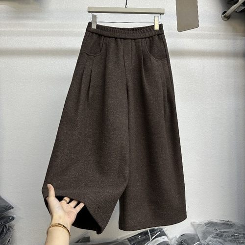 毛呢阔腿裤女2025秋冬新款欧货韩国松紧腰遮肉显瘦百搭网红八分裤