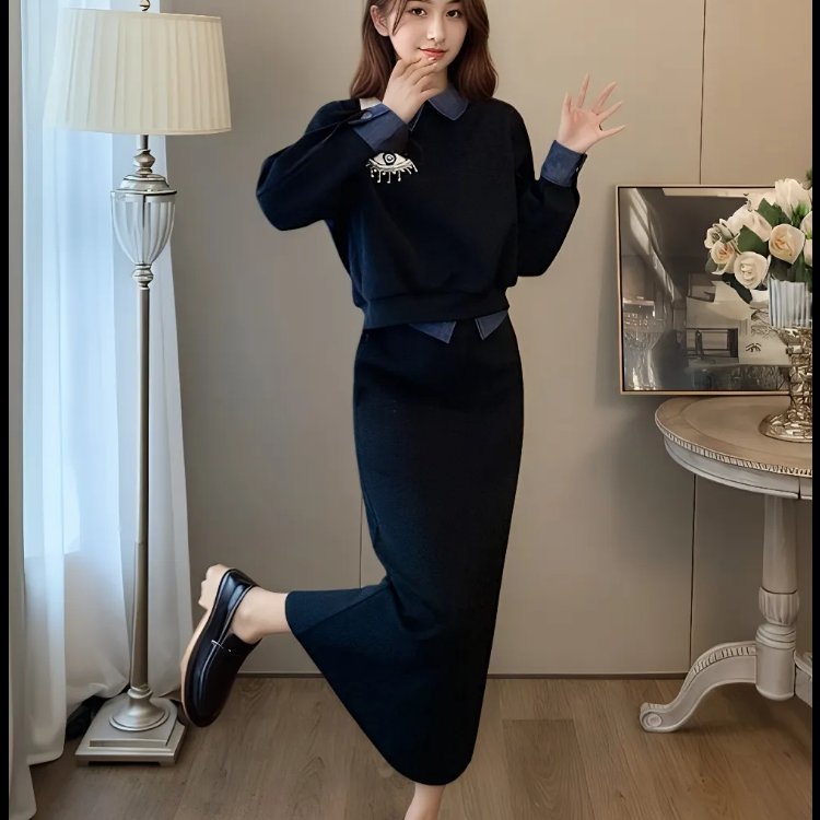 秋季套装女2025新款爆款高级感欧货假两件卫衣半身裙巨好看两件套