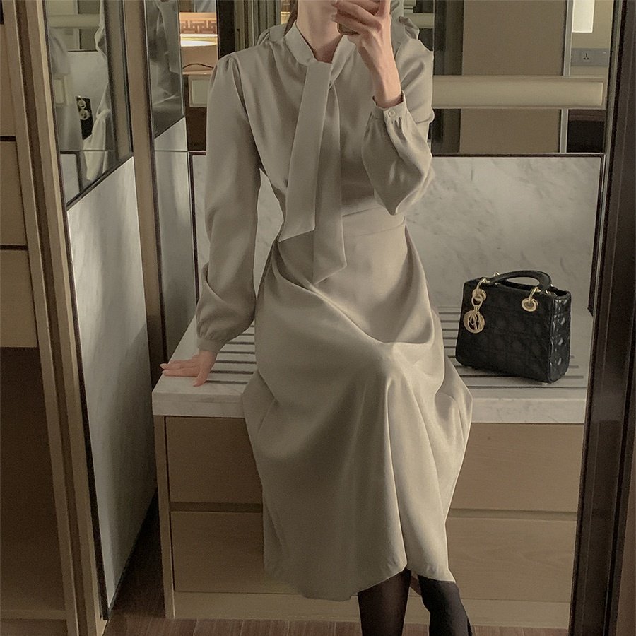 INS韩国东大门复古法式气质飘带收腰系带显瘦泡泡袖连衣裙,女装/女士精品,连衣裙,淘宝优惠券,粉丝福利购,淘宝优惠卷