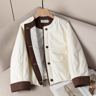 时尚撞色棉服外套女小个子2025秋冬新款洋气减龄宽松保暖棉衣棉服