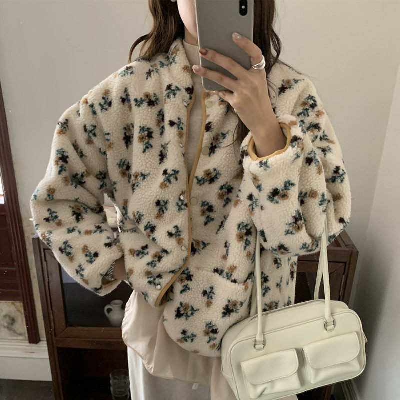 实拍 法式复古 夹棉加厚保暖棉服撞色花朵羊羔毛双面穿摇粒绒外套,女装/女士精品,短外套,淘宝优惠券,粉丝福利购,淘宝优惠卷